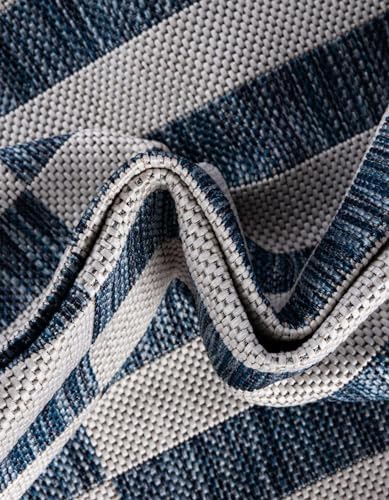 Unique Loom Outdoor Striped Collection Area Rug - Striped (7' 10" x 10' Rectangle Blue/Ivory) - Image 6
