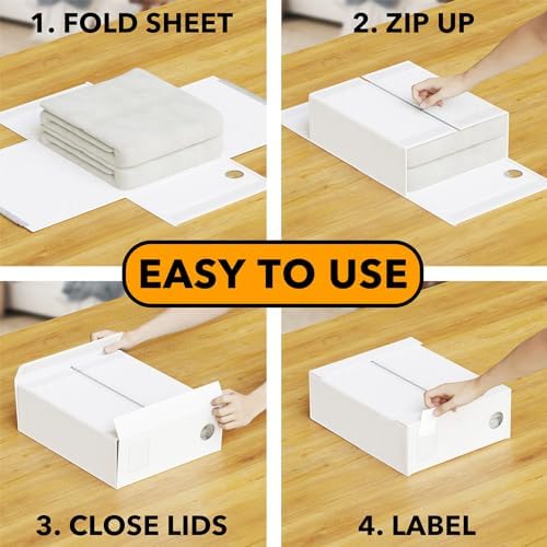 SpaceAid 10 Pack Bed Sheet Organizers and Storage, Foldable Sheet Organizer for Linen Closet, Sheets Set Folder Keeper with Window XL (Queen & King Size) Organizing Bedding Container, White - Image 3