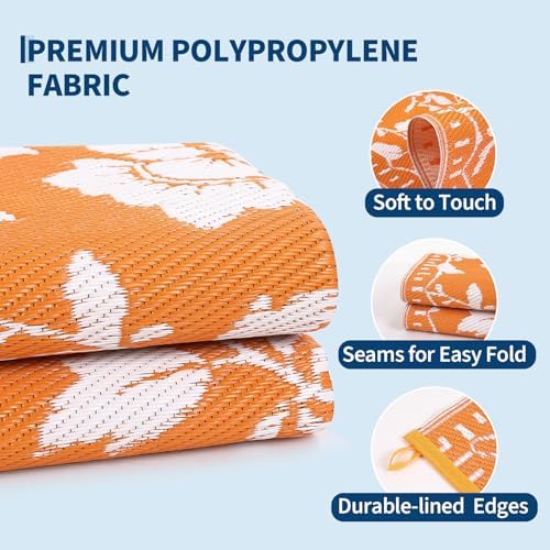 Garvee Outdoor Rug Waterproof 6x9 Floral Outdoor Plastic Straw Rug, Orange - Image 5