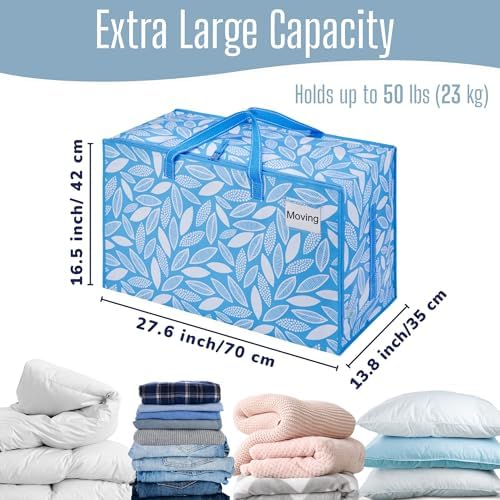 VENO 8 Pack Extra Large Heavy Duty Moving Bags with Wide Opening & Reinforced Handles, Reusable Storage Tote Bags with Strong Zippers for Clothes, College Dorm Essentials & Moving Supplies - Image 4