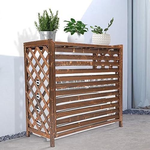 Wooden Air Conditioner Cover Fence Outdoor, Air Conditioner Fence Screen Outdoor Rustic Brown Unit Privacy Screen Enclosure With Shutter Design, Freestanding For Hiding Ac & Trash Cans, Easy Assembly - Image 3