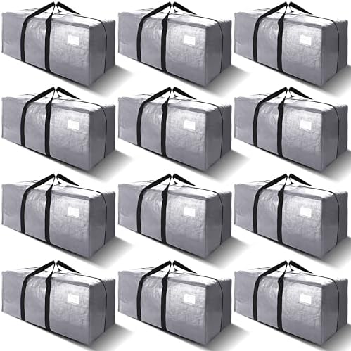 VELVETSURE 12 Pack Heavy Duty Extra Large Moving Bags W/Backpack Straps - Strong Handles & Zippers, Storage Totes For Space Saving, Fold Flat, Alternative to Moving Box and Storage Bin, Silver by VELVETSURE