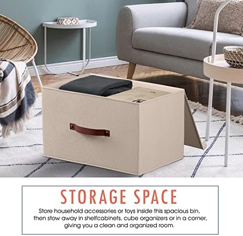 Ornavo Home 6 Pack Collapsible Storage Bins with Lid, 15x10x9, Beige - Image 2