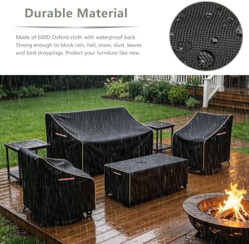 4-Piece Patio Furniture Cover Set, 600D Heavy Duty Outdoor Furniture Covers Waterproof — Fits 3-Seater Sofa, Swivel Rocker Chair & Coffee Table, All Weather Outdoor Protection, Large - Image 6