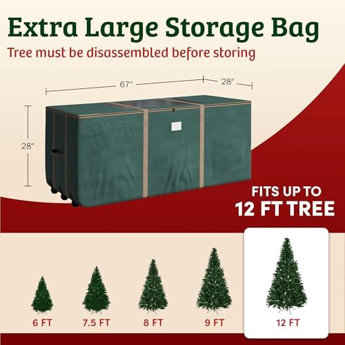 Elf Stor Christmas Tree Storage Bag with Wheels, Green, 67” x 28” x 24” - Image 3