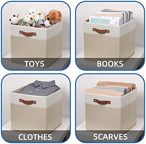 Temary Cube Storage Bins 13 Inch Fabric Storage Cubes Storage Baskets for Shelves Closet Baskets for Cube Storage with Leather Handles, Cloth Organizer Bins for Home - Image 4