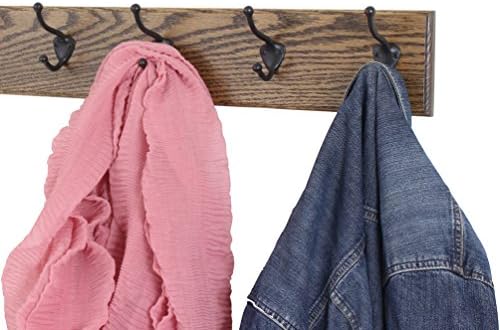PegandRail Oak Wall Mounted Coat Rack with Bronze Hooks 4.5" Ultra Wide (Walnut, 20" x 4.5" with 4 Hooks) - Image 2