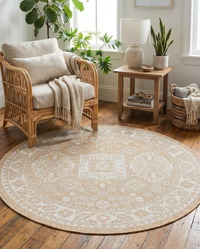 Rugs.com - Outdoor Aztec Rug – 4 Ft Round Natural Indoor/Outdoor Rug – Washable, Stain-Resistant for Patios, Decks, and Porches - Image 5