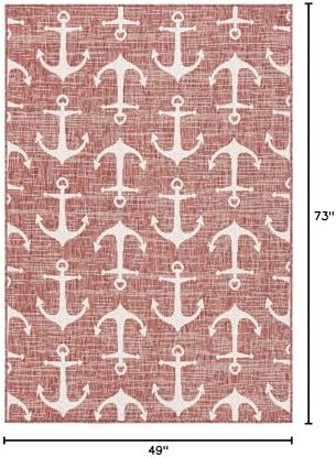 Unique Loom Outdoor Coastal Collection Area Rug - Ahoy (4' 1" x 6' 1" Rectangle, Rust Red/ Ivory) - Image 2