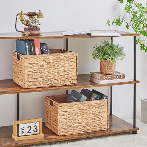 Vagusicc Wicker Storage Basket, Set of 2 Hand-Woven Storage Baskets for Organizing, Small Wicker Basket for Toilet Paper, Foldable Large Cube Storage Organizer Basket Bins for Shelves (Water Hyacinth) - Image 4