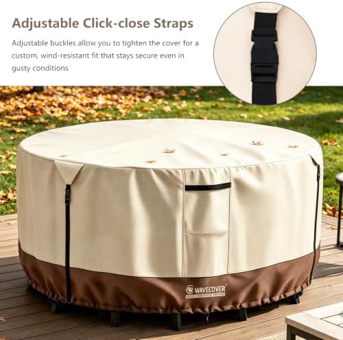 72 Inch Round Patio Table Cover, 600D Heavy Duty Waterproof Outdoor Furniture Cover — Fits Round Patio Table for Patio Furniture 72"Dia x 28"H, All Weather Protection, Beige - Image 5