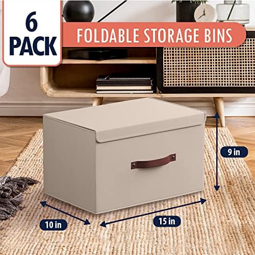 Ornavo Home 6 Pack Collapsible Storage Bins with Lid, 15x10x9, Beige - Image 6
