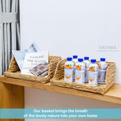 VATIMA Water Hyacinth Storage Baskets with Large Open-Front for Kitchen, Decorative for Living Room, 13.4” x 9.5” x 5.5”, 2 Pack - Image 3