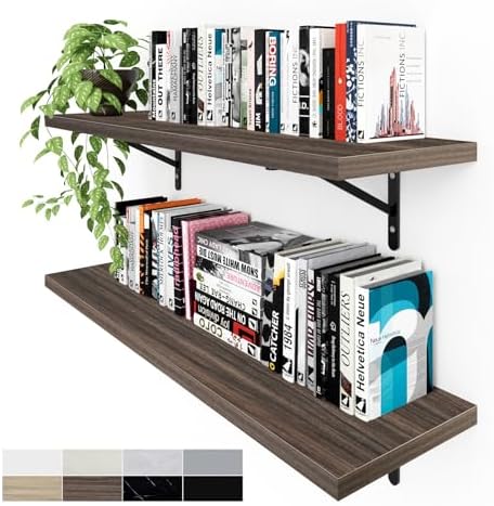 Kaboon 36 inch Long 10 inch Deep Floating Shelves for Wall Set of 2, Large Open Shelves Wall Mounted, Space Saving Home and Commercial Use, Eucalyptus by Kaboon