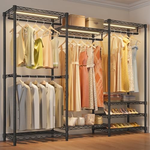 VIPEK V5L Garment Rack Heavy Duty with Dimmable LED Light, 3000K Warm White, Portable Closet Wardrobe Freestanding, Metal, for Hanging Clothes, Max Load 890lbs, Black by VIPEK