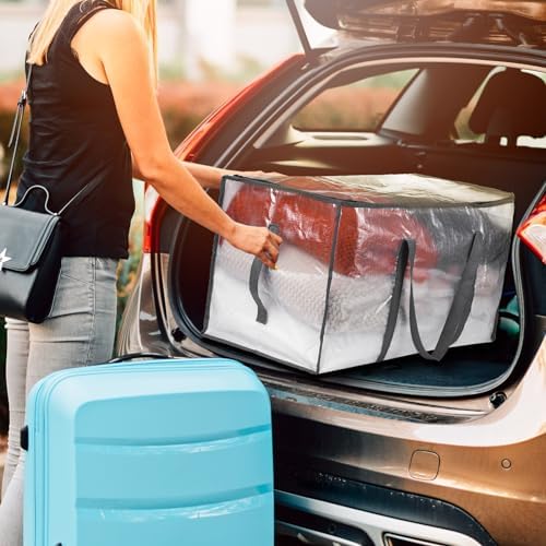 Aliceset 12-Pack Clear Moving Bags 90.84L Heavy Duty Extra Large Storage Totes with Reinforced Handles & Zippers, for Moving, College Dorm, Traveling(Gray) - Image 6