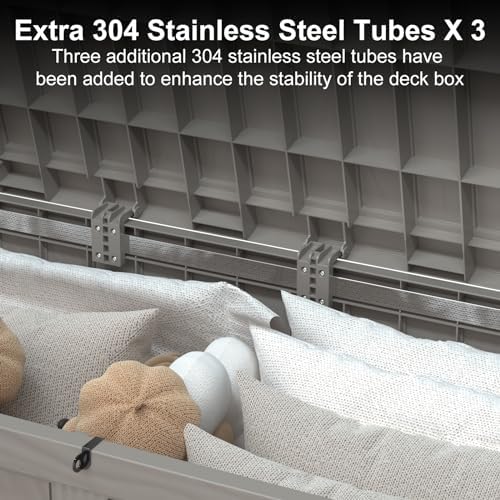 Vixzen 121 Gallon Resin Deck Box, Lockable Outdoor Storage Box for Patio Cushions Storage Furniture,Garden Tools, Pool Supplies, Weatherproof and UV Resistant- Grey - Image 5