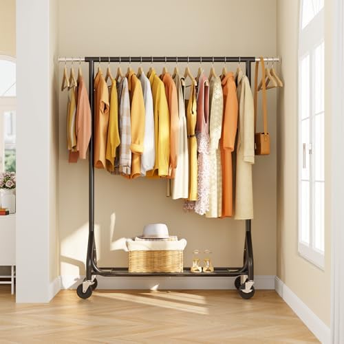 HYSEYY Heavy-Duty 450LBS Capacity Metal Clothes Rack，Rolling Clothing Rack with Wheels & Shelves, Portable Standing Wardrobe Rack for Hanging Clothes, Black (Black, L) - Image 7