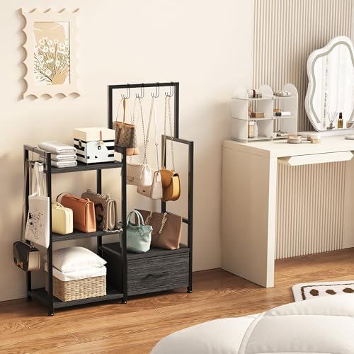 3-Tier Wooden Purse Display with Large Drawer & 6 Hooks - Image 2