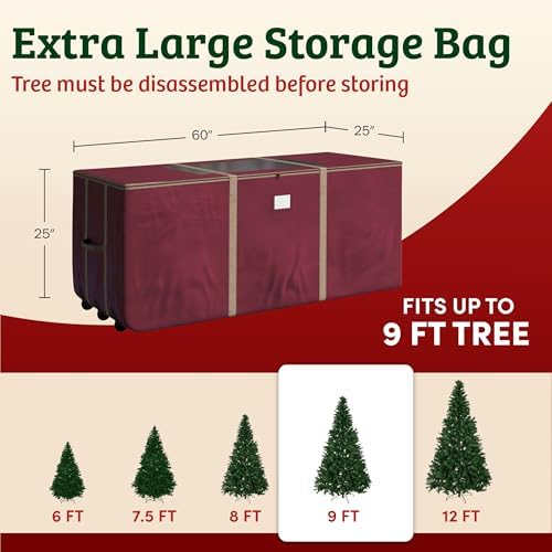 Christmas Tree Storage Tote with Wheels - Rolling Holiday Container for 9-Foot Faux Trees, Garlands, Inflatables, and Other Decor by Elf Stor (Red) - Image 3