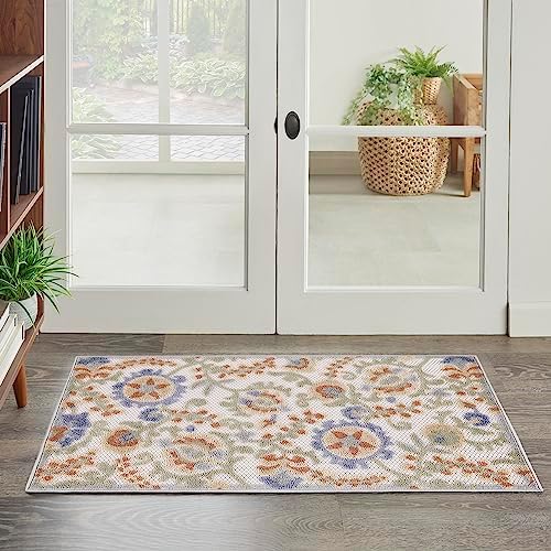 Nourison Home Aloha Ivory Blue 2'8" x 4' Area Rug - Easy Clean, Non Shedding, Bed Room, Living Room, Dining Room, Kitchen (3' x 4') by NourisonHome