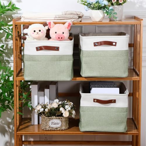 Uiifan 8 Pack 16 x 12 x 10 Inch Large Storage Baskets Collapsible Fabric Storage Cubes Bins with Handles for Shelves Closets Nursery Home Clothes Toys Organizers, Green - Image 6