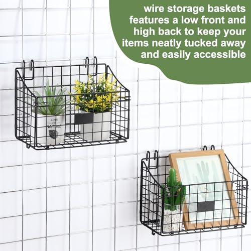 Blulu 4 Pcs Grid Wall Baskets, Wire with Hooks for Hanging, 11 x 8 x 6 Inch - Image 3
