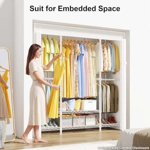 ULIFHOME E3C White Clothes Rack with Beige Cover, Heavy Duty Garment Rack - Image 6