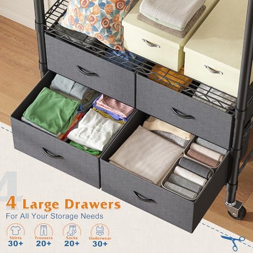 Raybee Rolling Clothes Rack, Portable Closet, 4 Drawers 4 Shelves, 450LBS - Image 5