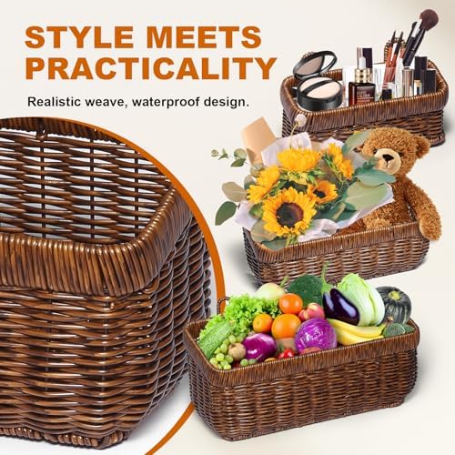 Hanging Baskets, Handmade Wicker Style Wall Basket w/Hooks - Image 4