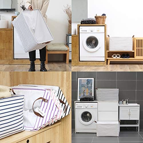 Hinwo 70L Extra Large Canvas Storage Bin with Lid and Handles, 6-Pack - Image 3