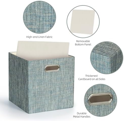 Posprica Storage Basket Bins,13×13×13 Foldable Storage Boxes Fabric Drawer Cubes for Closet Shelf Cabinet Bookcase - Set of 4,Teal - Image 4