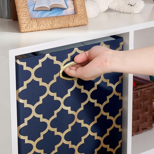 Posprica 13x13x13 Storage Cube Bins, Collapsible Storage Bins Fabric Storage Cubes Organizer Baskets Box Drawers for Shelves, Closet, Wardrobe, Bookshelf Blue/Gold Lantern, 4 Pack - Image 6