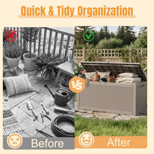 Outdoor Storage Box, 170 Gal Waterproof Resin Deck Box w/Support Rod - Image 4