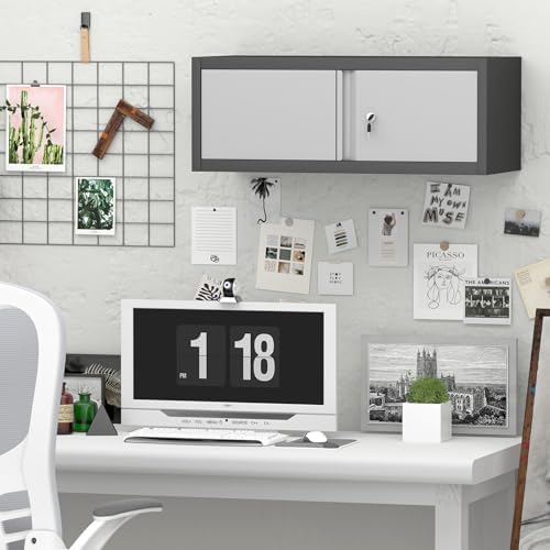 GREATMEET Metal Garage Storage Cabinets, Lockable Storage Cabinet with Doors, Wall Mount Cabinet Storage with Lock, Hanging Floating (Grey, 13" H) - Image 6