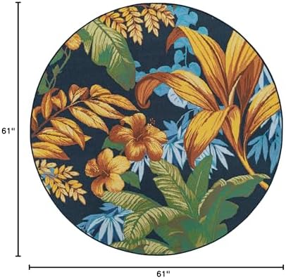 Unique Loom Outdoor Botanical Collection Area Rug - Calypso (5' 1" Round, Multi/ Light Blue) - Image 2