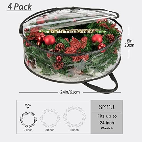 Clear Wreath Storage Bag 24 Inch Christmas Wreath Storage Container, Heavy Duty Wreath Protector with Handle for Holiday Seasonal Wreath Garland, 4Pcs - Image 3