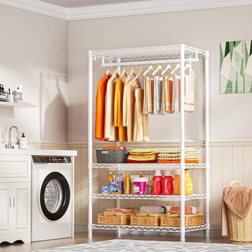 Ulif H4 Portable Closets, 4-Tier Metal Clothes Garment Rack for Bedroom and Cloakroom, Clothing Closet Storage and Organizer Wardrobe, 35.4" W x 14" D x 76.4" H, White - Image 5