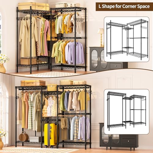Golpart Heavy Duty Clothes Rack Metal Wardrobe with Adjustable Wire Shelves - Image 4