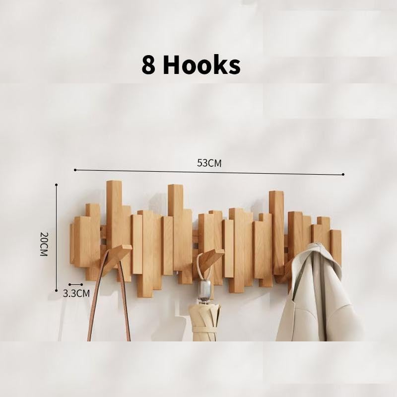 Key Holder Wall Mount, Splicable Wooden Piano Coat Rack Wall Mount, Modern Wall Art Flip Down Magnetic Hooks Wall Hook Hat Hanger for Entryway Key Holder Bedroom Kitchen (natural wood color, 8 Hooks) - Image 2