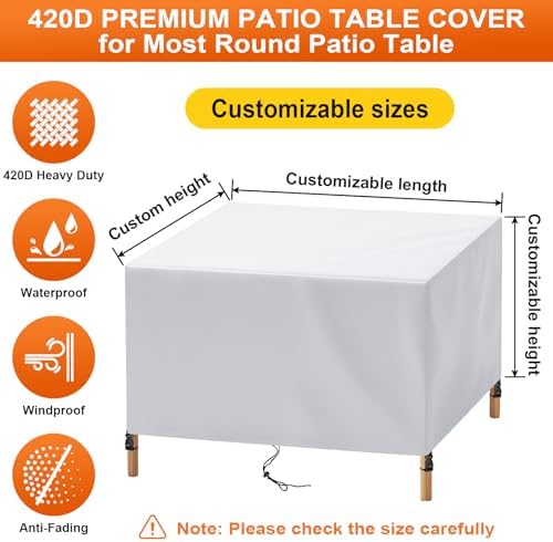 Patio Furniture Cover Rectangle 76"(L) x 44"(W) x 28"(H), Custom Heavy Duty 420D Waterproof Outdoor Cover with Drawstring & Buckles for Table Chair Garden, Silver - Image 3