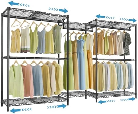 VIPEK X3 Basic Expandable Closet System, Heavy Duty Freestanding Open Wardrobe with Long Hanging Area, 5 Hanging Rods & 6 Adjustable Shelves, Fits 5.10 to 8.8 FT, Black by VIPEK
