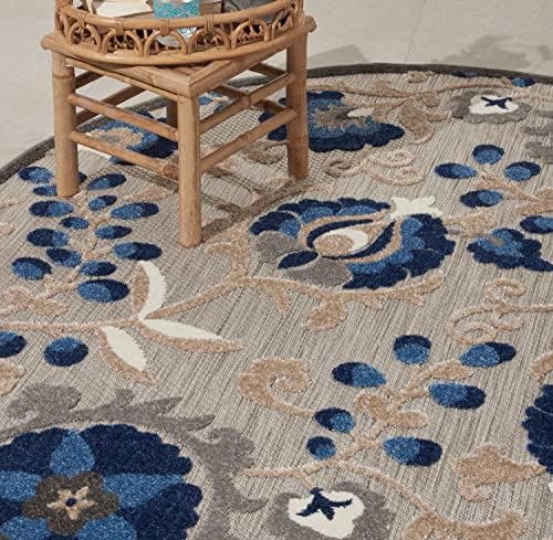 Nourison Home Aloha Natural Blue 4' x Round Area Rug - Easy Clean, Non Shedding, Bed Room, Living Room, Dining Room, Kitchen (4' x Round) - Image 6