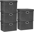 TYEERS Large Storage Bins with Lids, Collapsible, Washable, Fabric Storage Boxes for Organizing, 17.3x11.8x11.4 inches, 5 Pack, Black by StorageOrganization