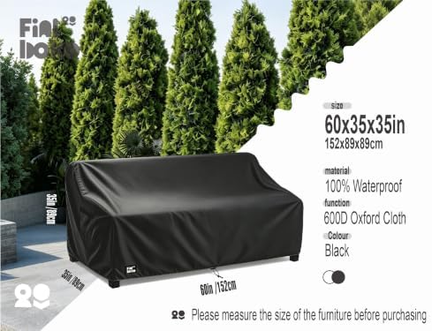 2-Seater Patio Loveseat Cover, 60Wx38Dx35H inches Outdoor Furniture Covers Waterproof,100% Waterproof Heavy Duty Patio Furniture Covers,Black Minimalism Style Outdoor Couch Cover - Image 2