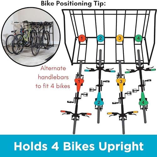 BIRDROCK HOME Bike Rack Garage Storage Floor Stand - Freestanding Organizer for Outdoor Yard - Upright Wall Mount for Scooters, Rakes, Motorcycles, Hoverboards, Gloves - Holds 4 Bicycle - Black - Image 6