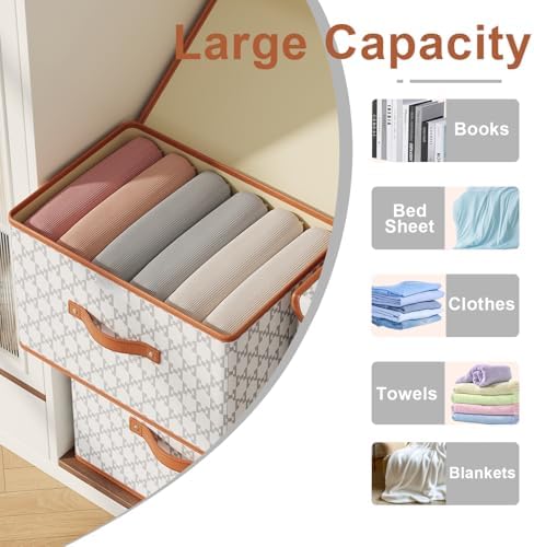 Tuza 4 Pack Fabric Storage Bins with Lids, Collapsible Closet Organizer Container, Decorative Storage Boxes with Lids for Organizing Clothes, Blanket, Grey & White, Extra Large - Image 3