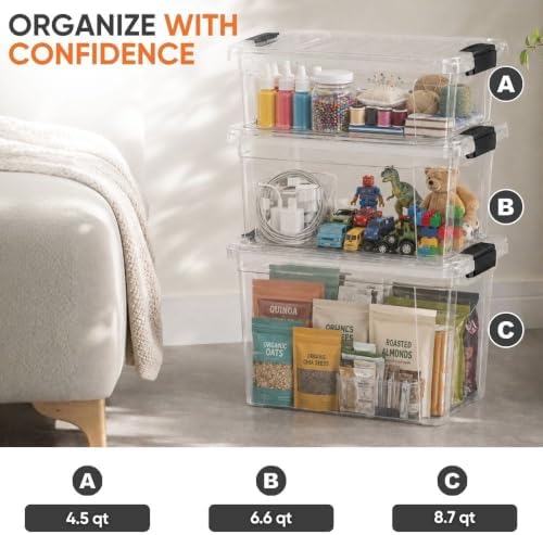 Superio 8.7 Quart Clear Plastic Storage Boxes with Lids, Stackable Organizer Containers, BPA-Free Storage Bins for Home, Office, School & Dorm, 5 Pack - Image 5