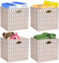Posprica Storage Bins, Storage Cubes,13×13 Fabric Drawers Organizer Basket Boxes Containers (13×13×13/4pcs, Cream/gold geometry Pattern) by Posprica