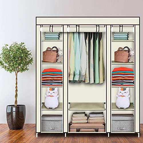 Knocbel Portable Closets Freestanding Closet Organzier Clothes Garment Rack Dustproof & Waterproof Fabric Cover with Storage Shelves & 1 Hanging Rod, 58" W x 17" D x 68.9" H Beige by Knocbel